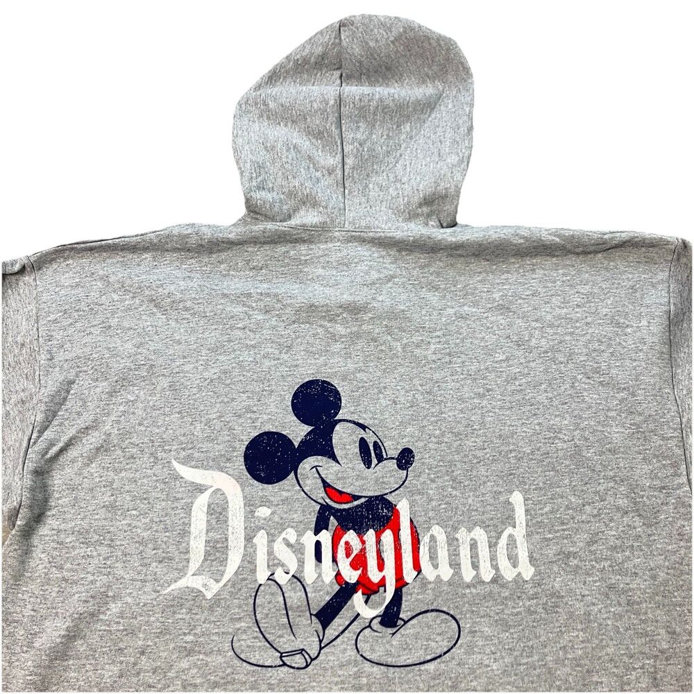 Disneyland Mickey Mouse Hoodie Mens XL Gray Full Zip Back‎ Graphic Sweatshirt